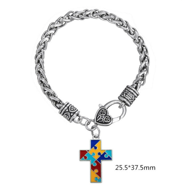 New jewelry cross heart-shaped drip oil unisex beautiful puzzle bracelet