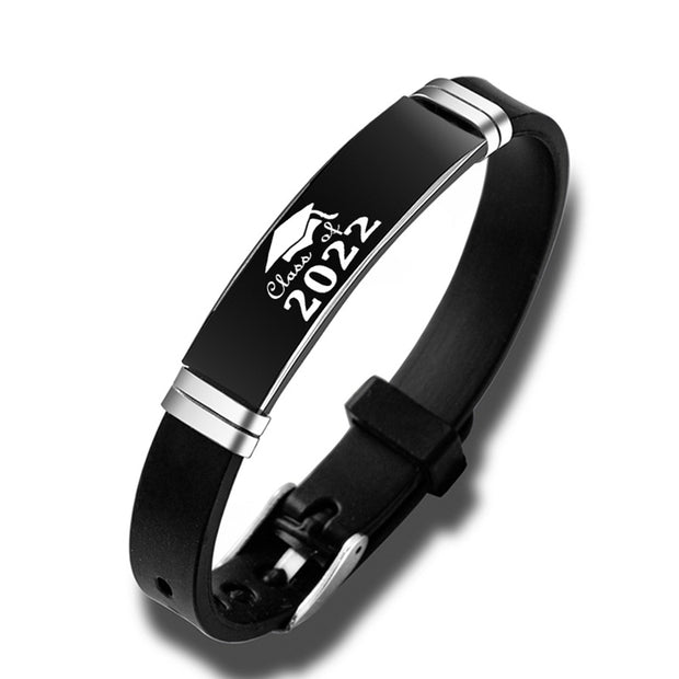 Class Of 2022 Graduation Black Stainless Steel Silicone Bracelet Bangles